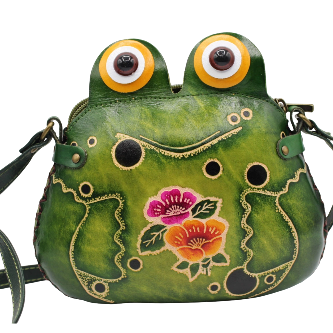 Leather Frog Crossbody Purse