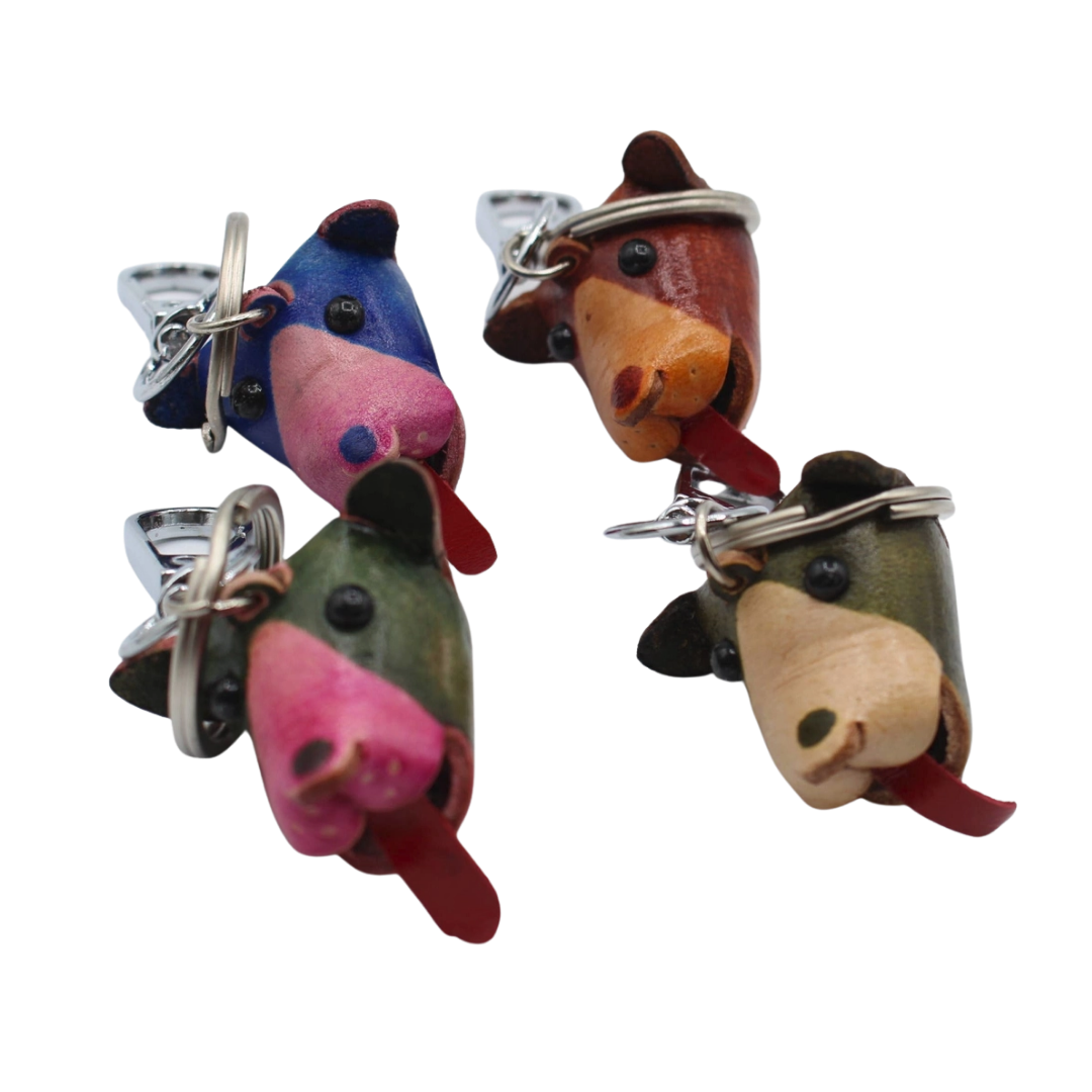 Assorted Leather Dog Head Keychain