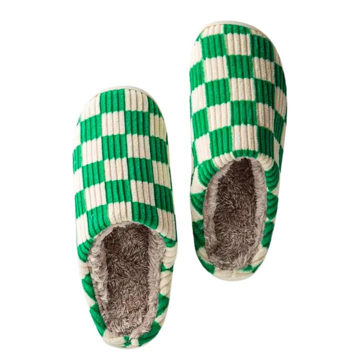 Cozy Checkered Fuzzy Slippers