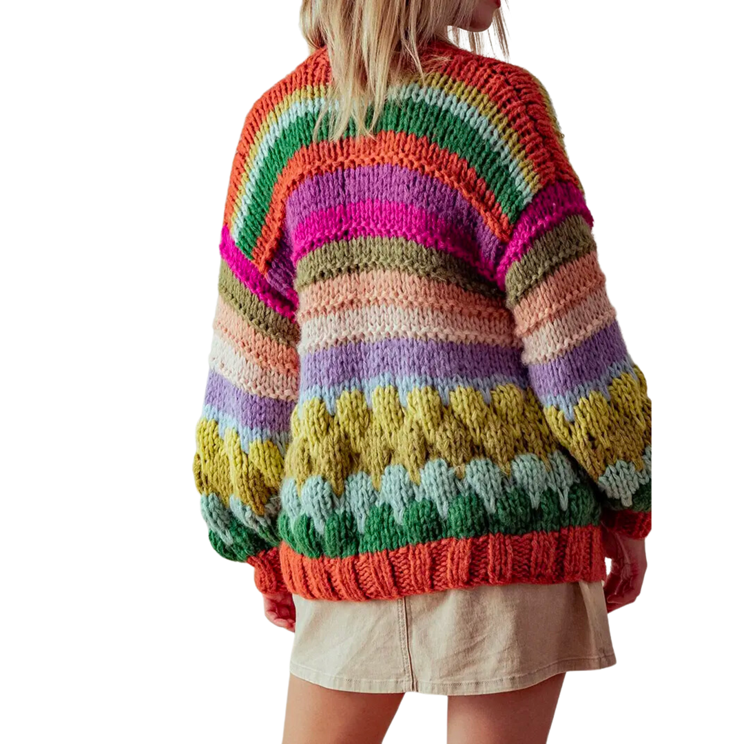 Multicolor Stripe Chunky Knit Cardigan