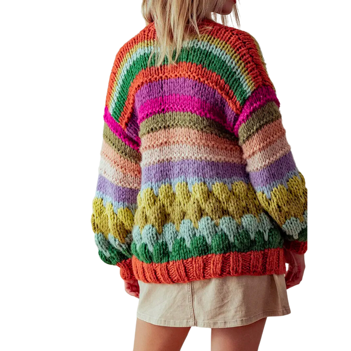Multicolor Stripe Chunky Knit Cardigan