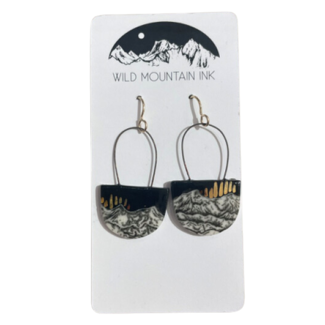 Night Sky Mountain Earrings with Gold Accents