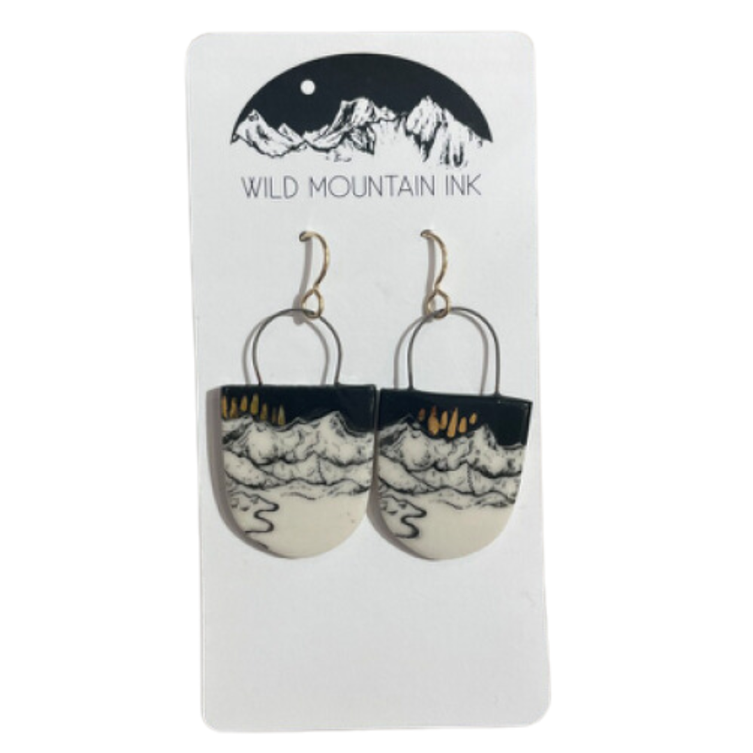 Night Sky Mountain Earrings with Gold Accents