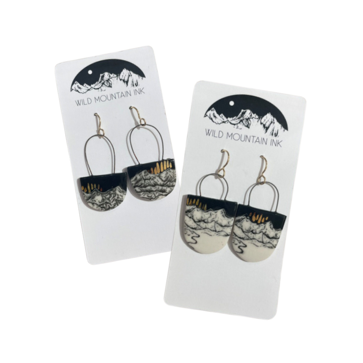 Night Sky Mountain Earrings with Gold Accents