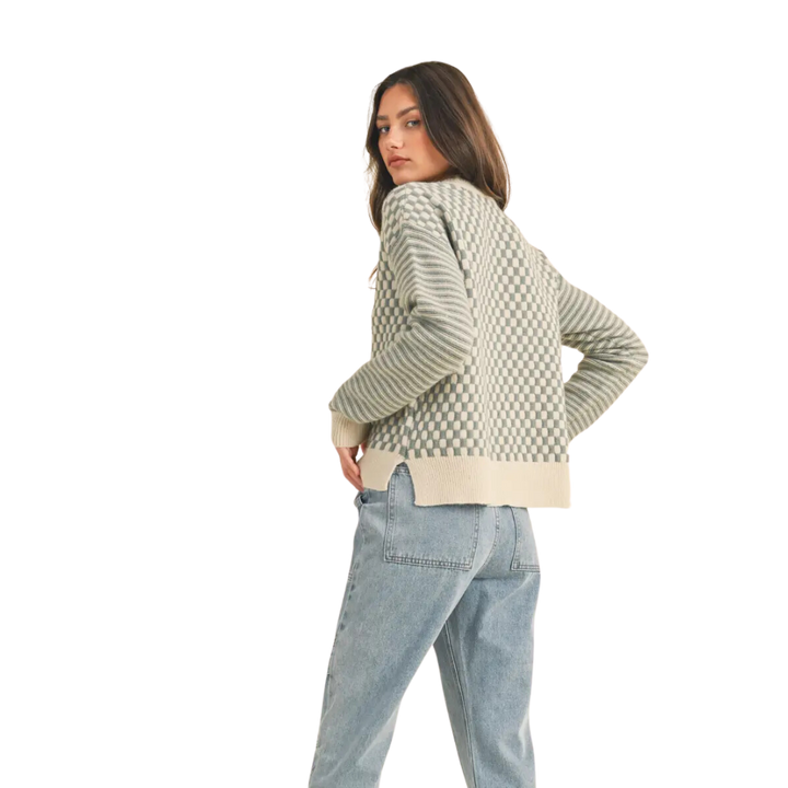 Checkered Sweater with Side Slits
