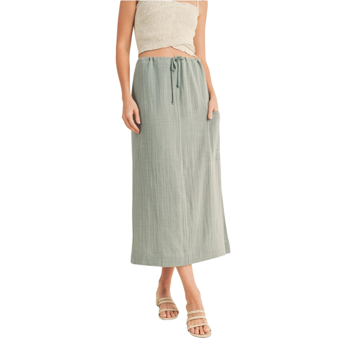 Linen Midi Skirt with Braided Drawstring