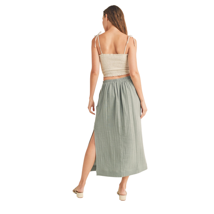 Linen Midi Skirt with Braided Drawstring