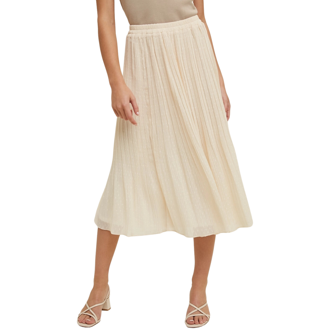 Swiss Dot Pleated Midi Skirt