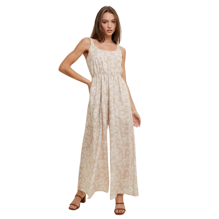 Floral Jumpsuit with Smocked Back Detail