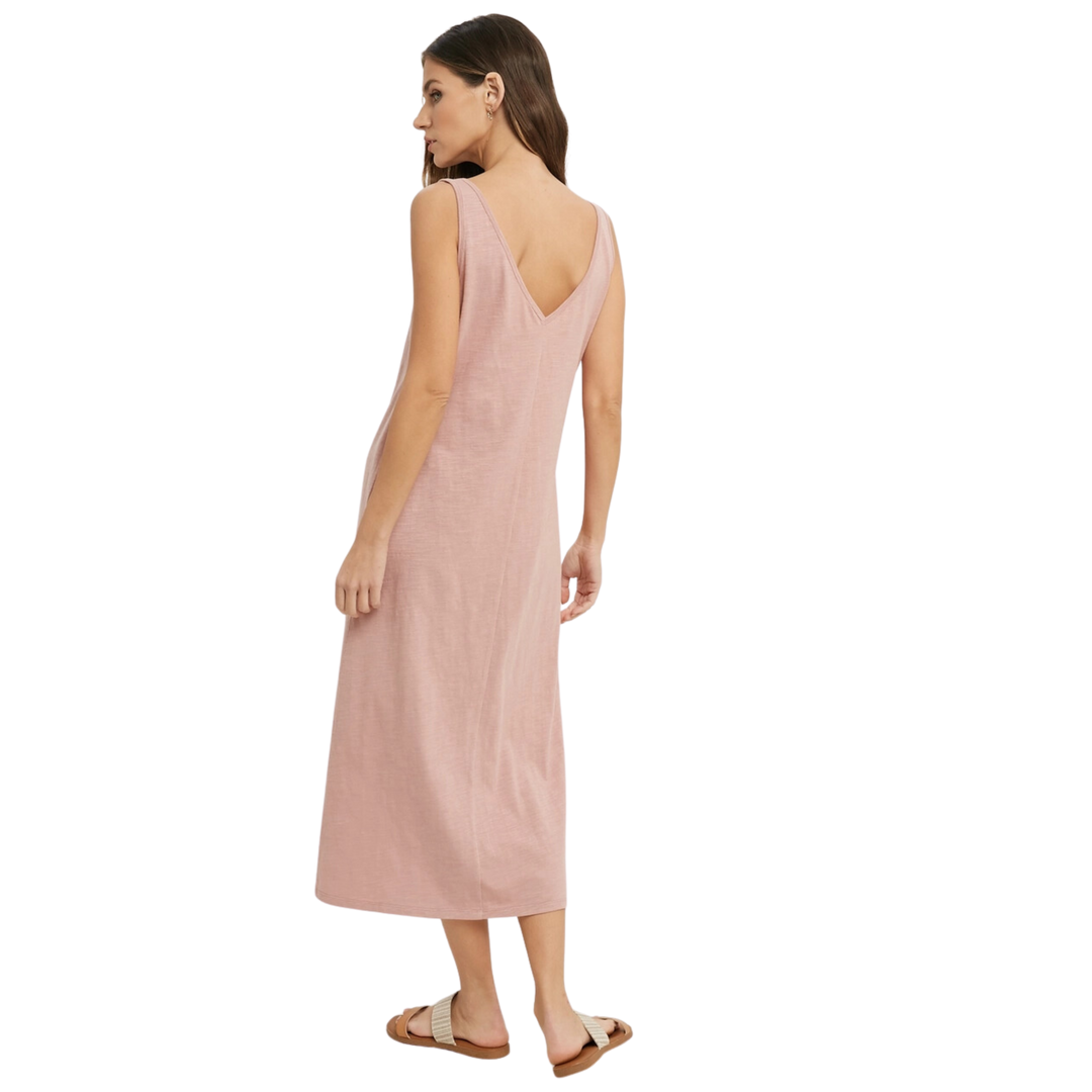 Button Up Tank Midi Dress with Side Pockets