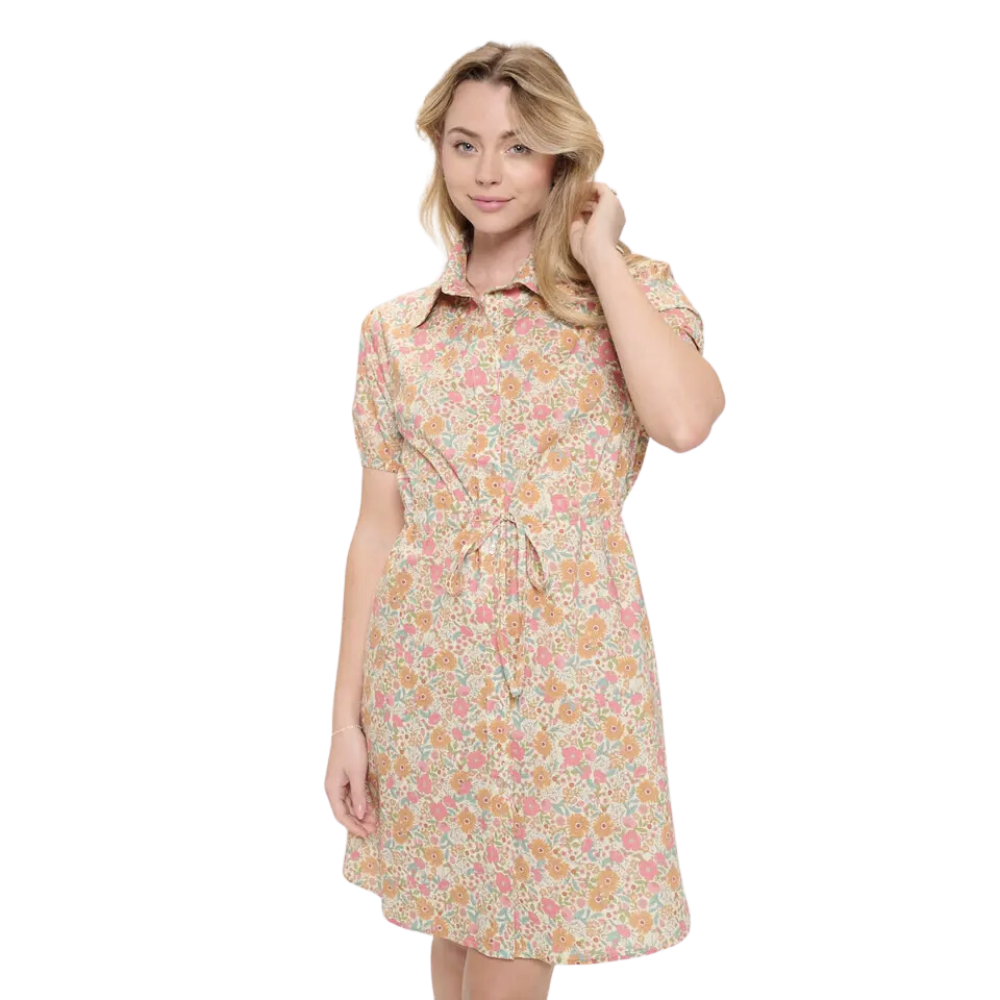 Marigold Print Beige and Yellow Dress