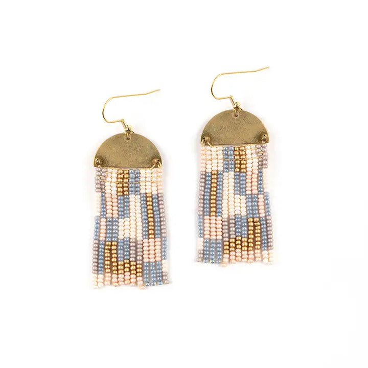 Beaded Patchwork & Brass Earrings