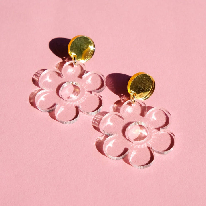 Daisy Earrings - Clear Acrylic Dangles
