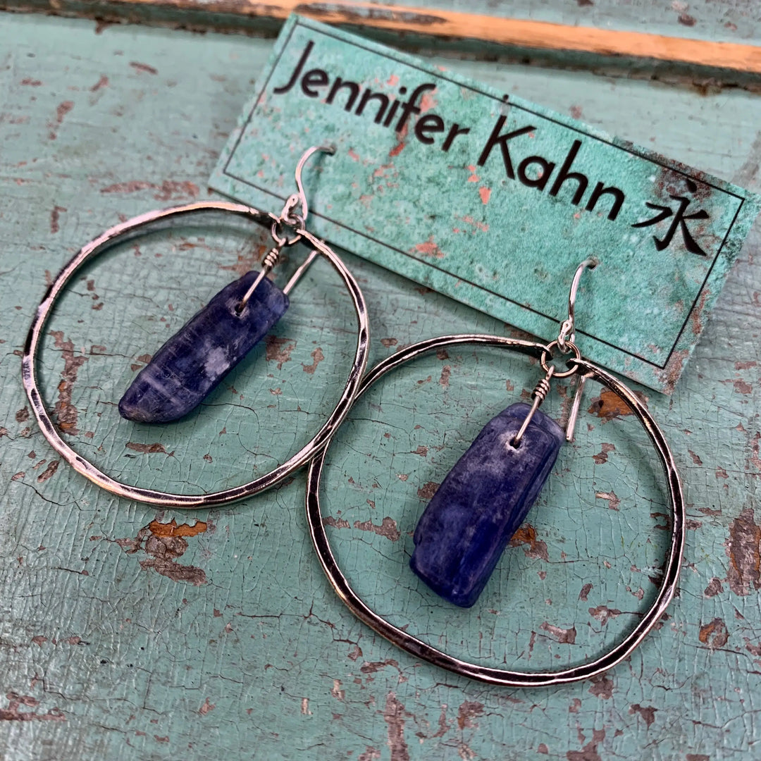 Sterling Silver Kyanite Circles Earrings - Medium