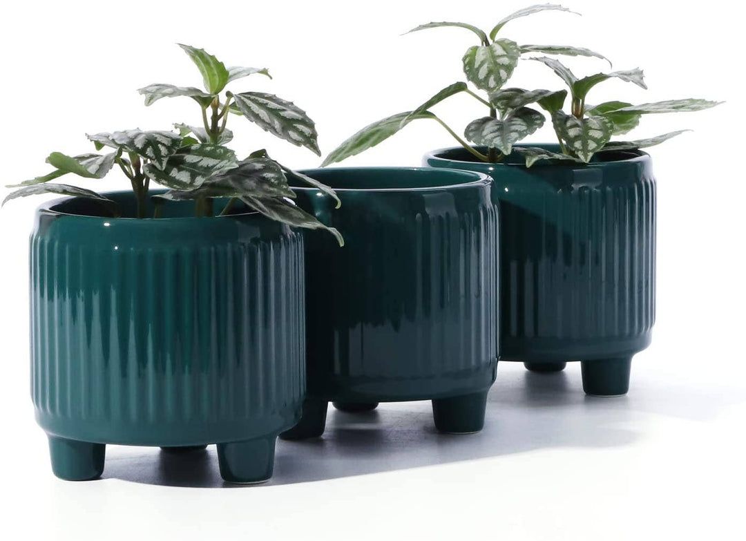 Teal Ceramic Pot with Legs, 3.3"