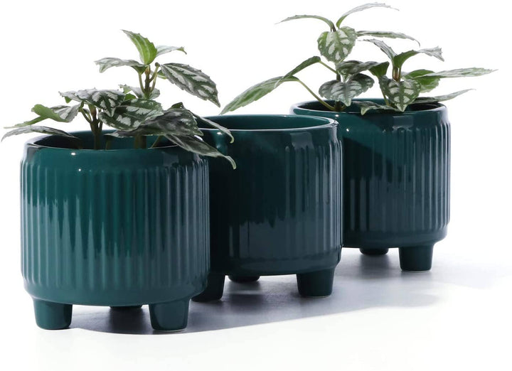 Teal Ceramic Pot with Legs, 3.3"