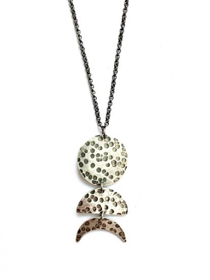 3 Large Moon Phases Necklace- Vertical