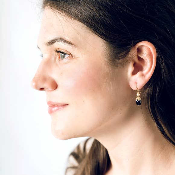 Tiny Black and Pearl Earrings