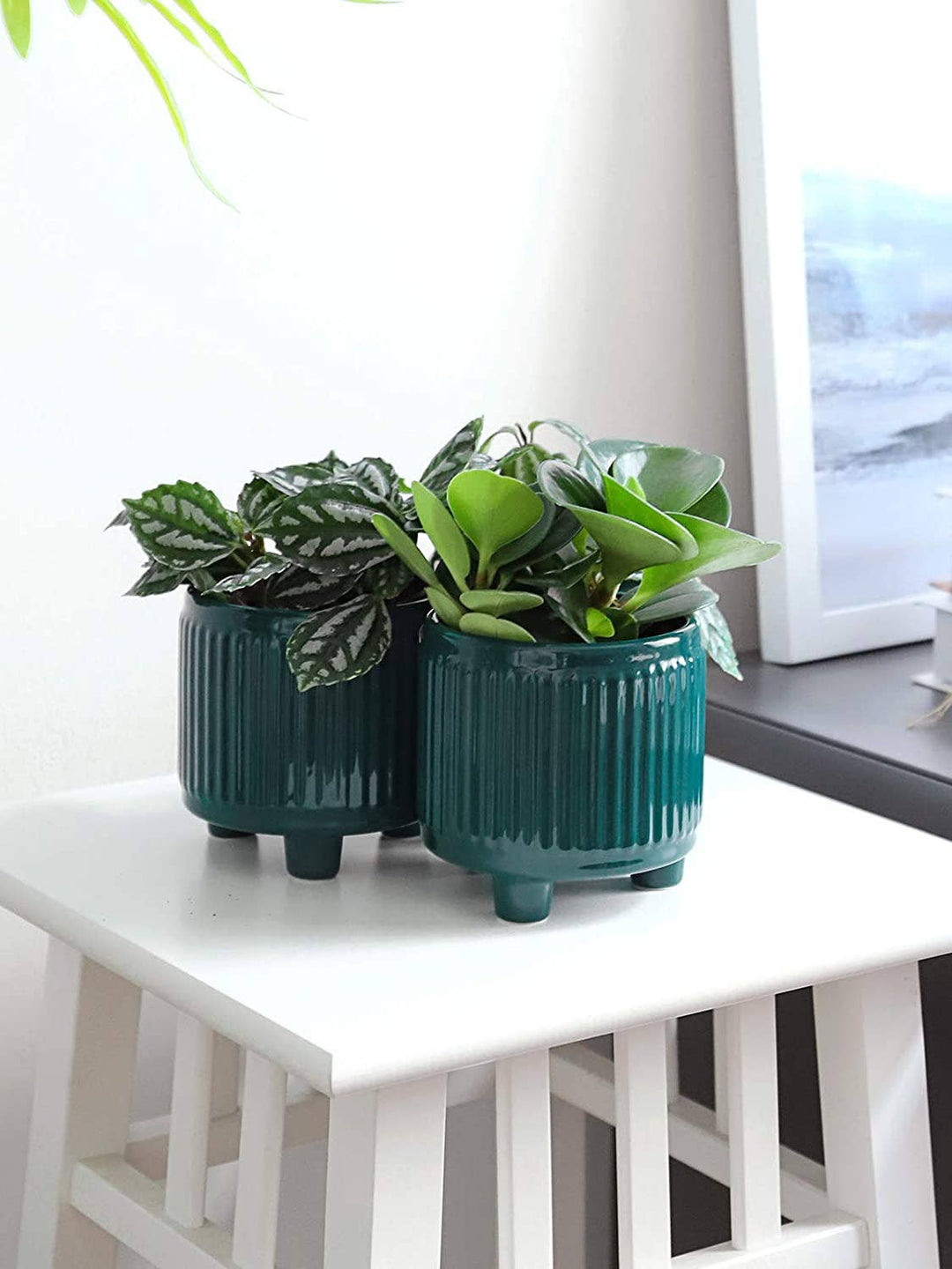Teal Ceramic Pot with Legs, 3.3"