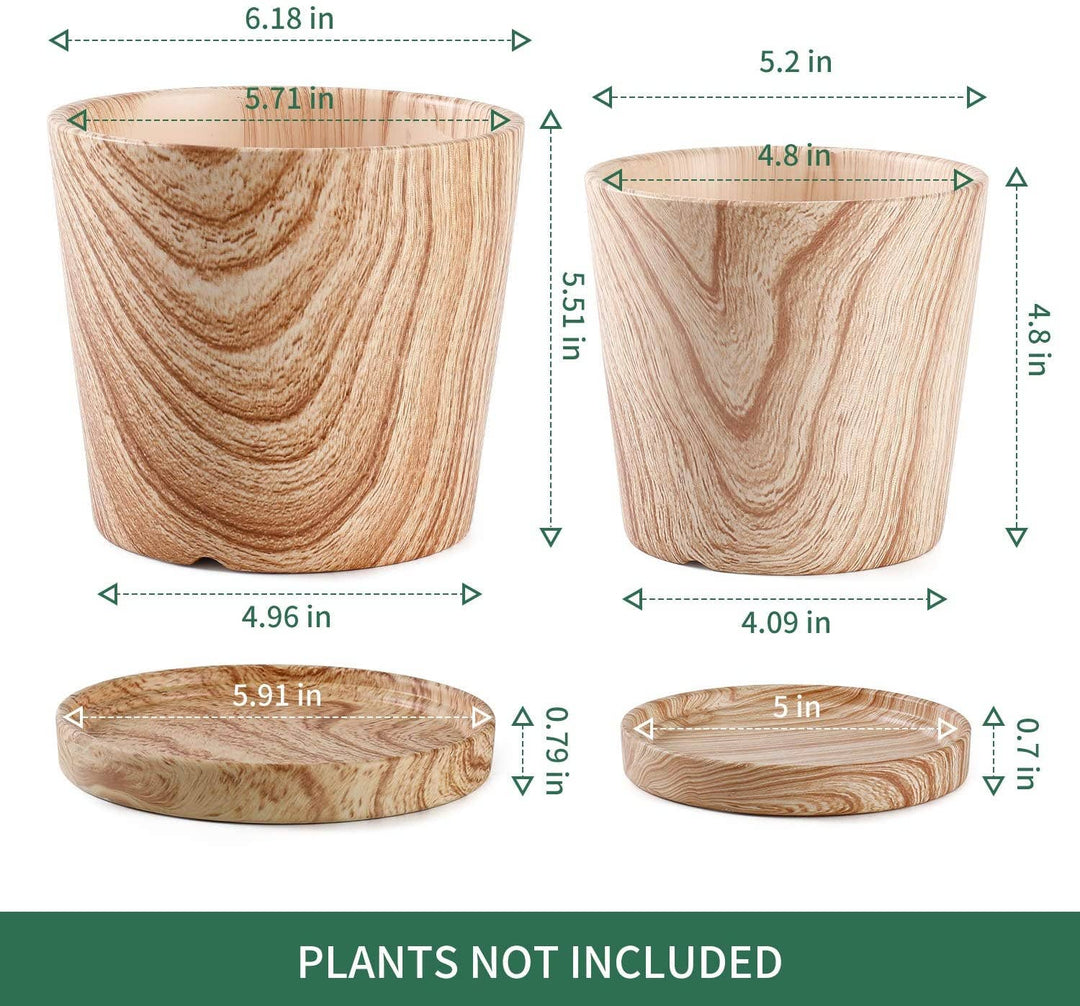 Wood Pattern Ceramic Planter with Tray