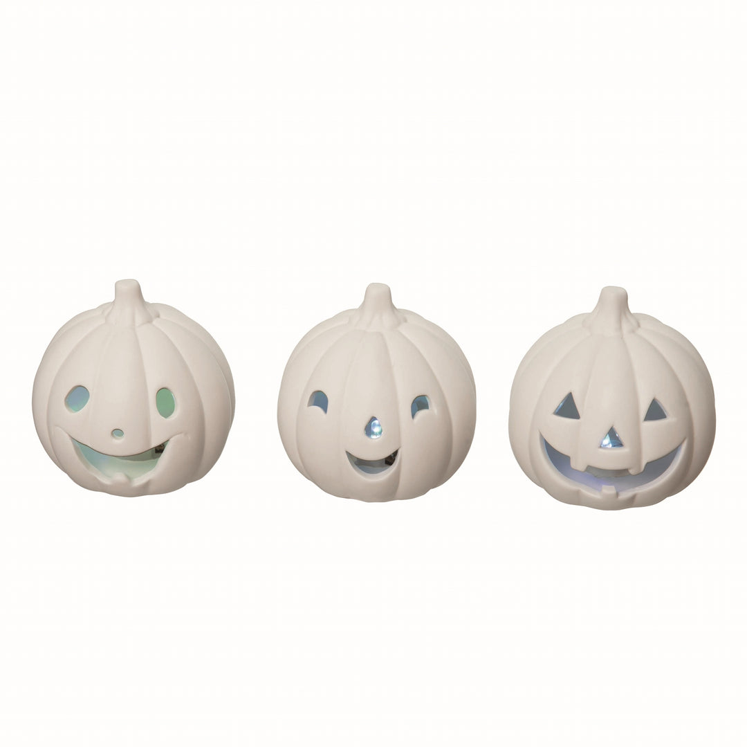 Ceramic White Light Up Jack-O-Lantern Set of 3