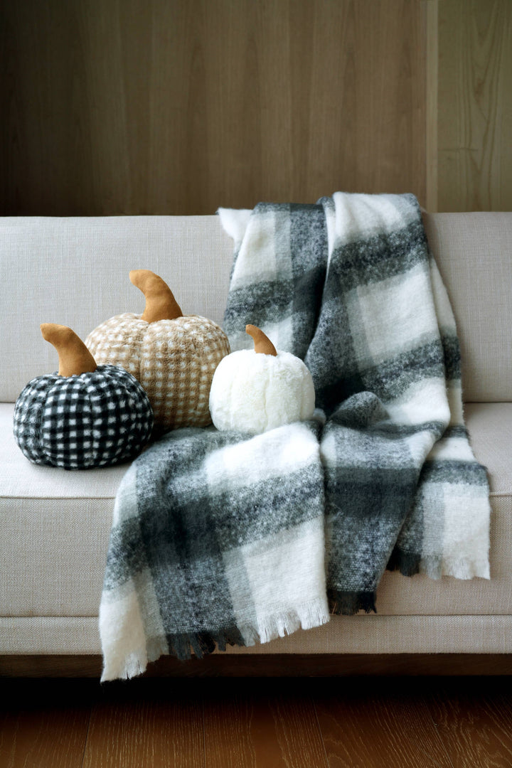 Medium Faux Fur Pumpkin Pillow - Black