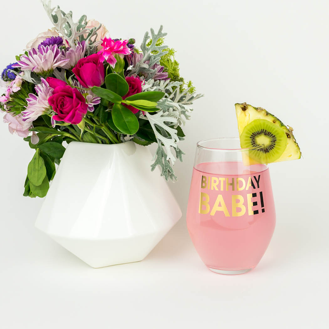 Birthday Babe Stemless Wine Glass