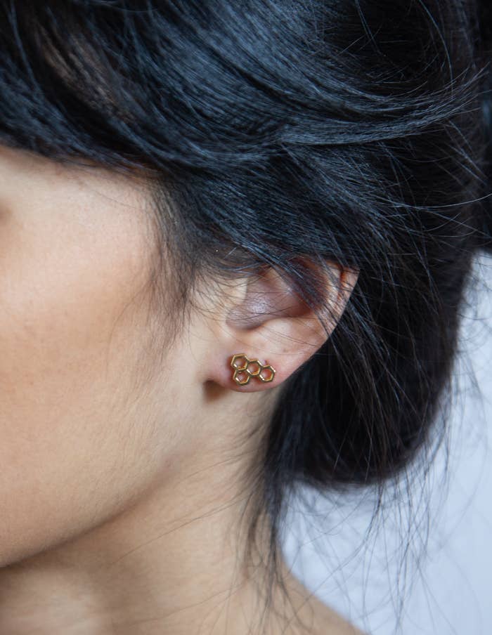 Gold Honeycomb Stud Earrings