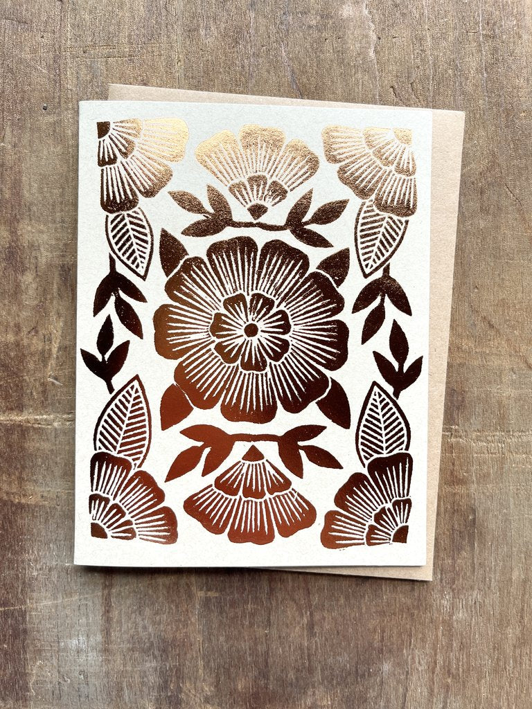 Tan and Copper Floral Foil Stamped Card Box Set