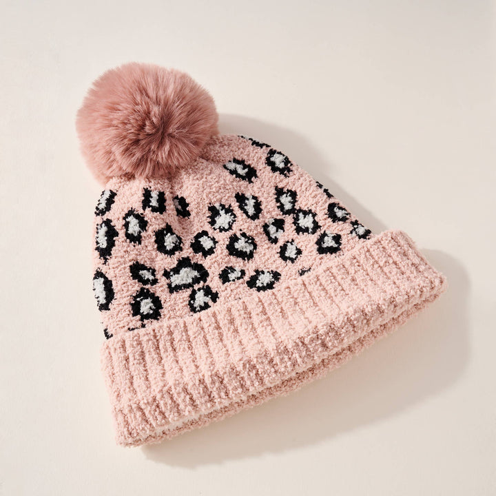 Leopard Print Pom Pom Beanie