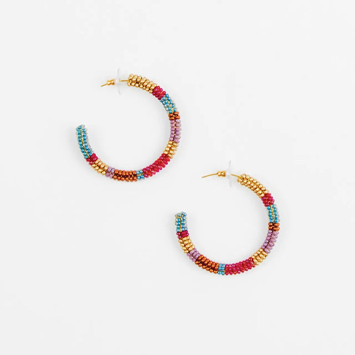 Striped Hoop Post Earring