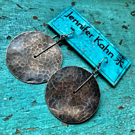 Brass Hammered Disc Earrings - Large