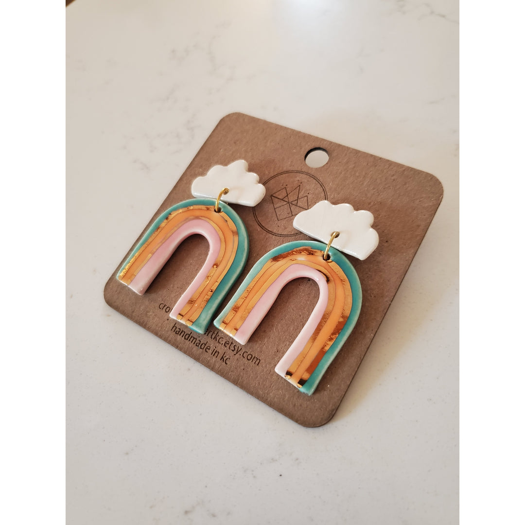 Cloud and Rainbow Earrings | Turquoise + Orange + Pink