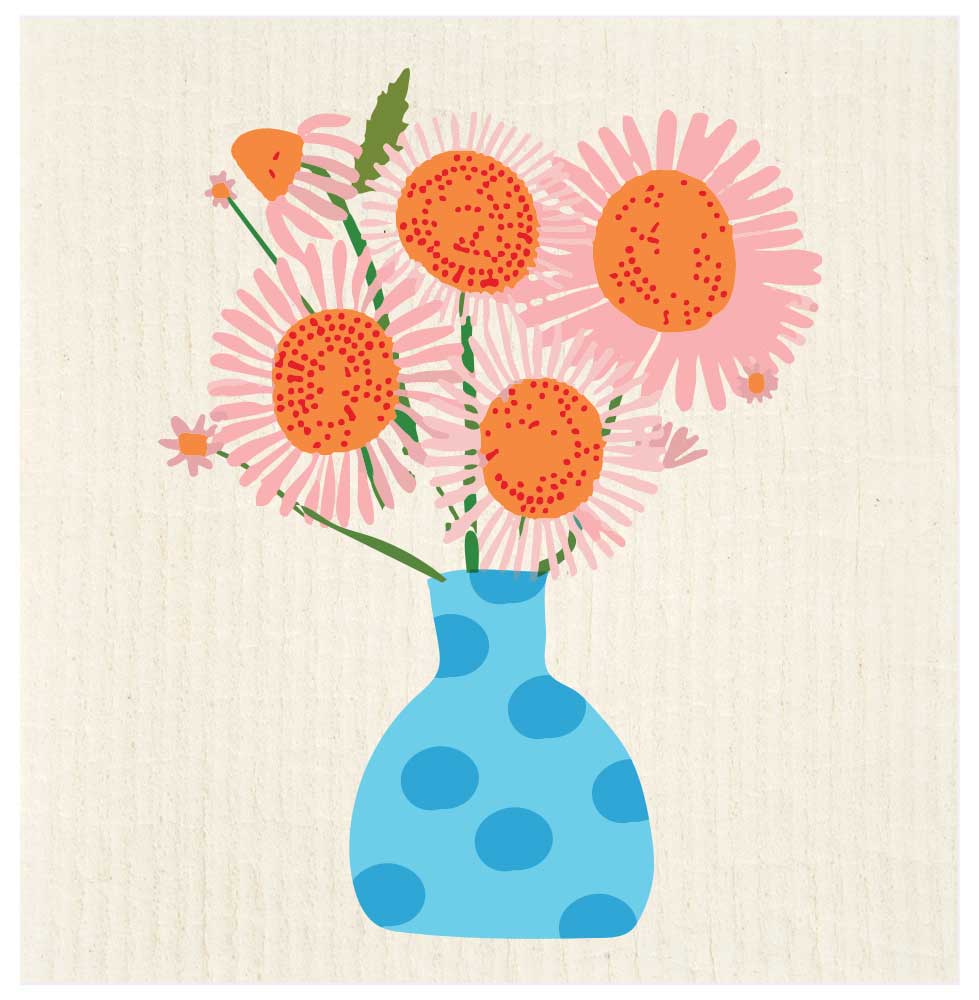 Vase With Daisies Swedish Dishcloth