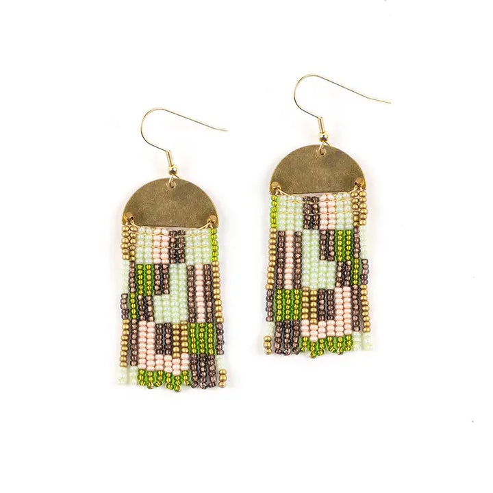 Beaded Patchwork & Brass Earrings