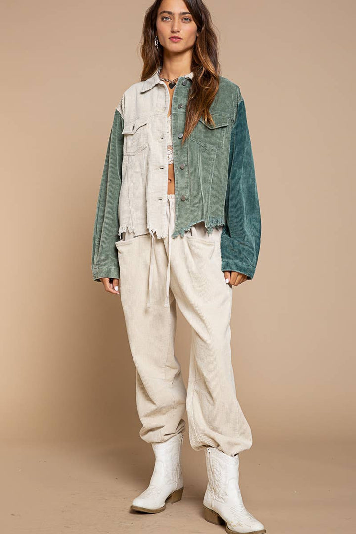 Beige/Dusky Olive Corduroy Jacket