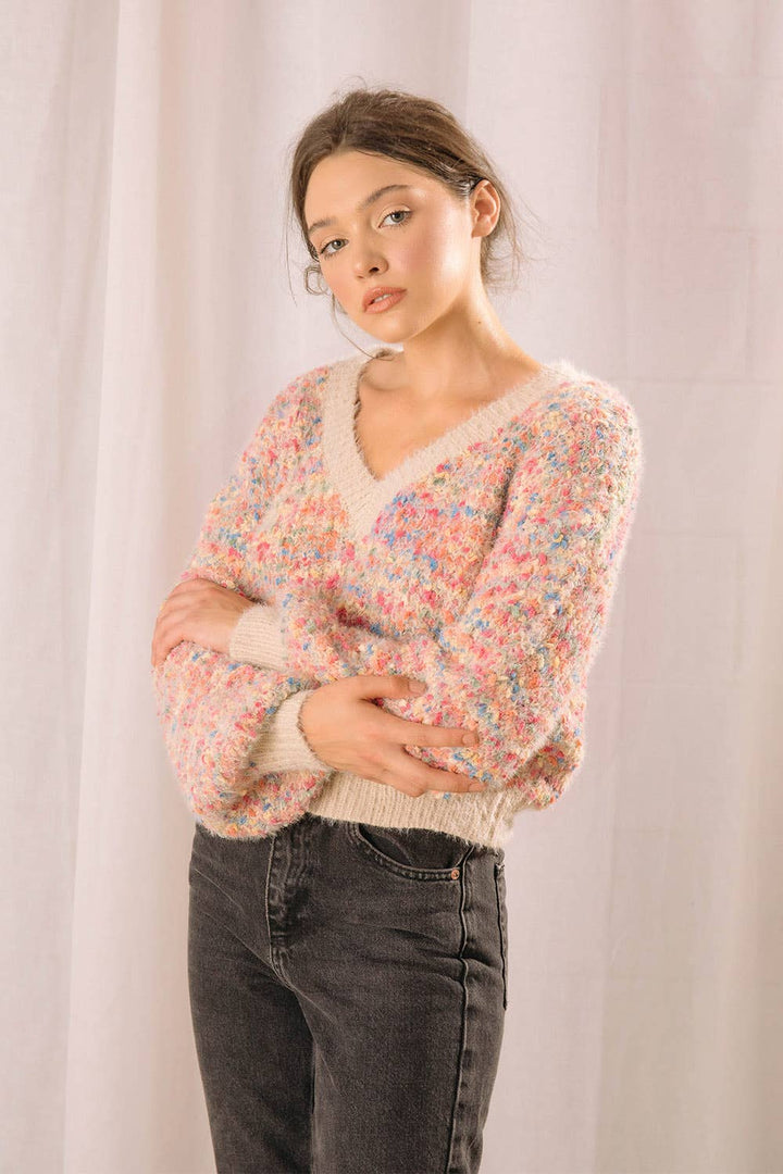 Multi-colored Pebble Knit Pullover Sweater