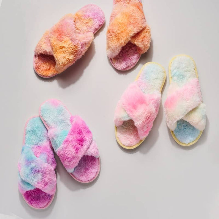 Tie-Dye Print Faux Fur Slippers