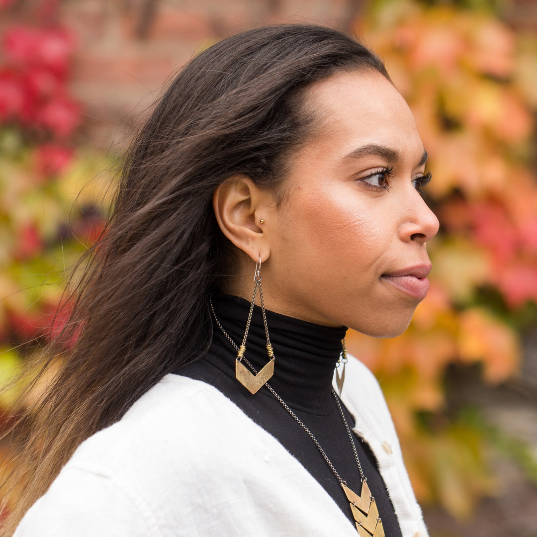 Wide Brass Chevron Earrings