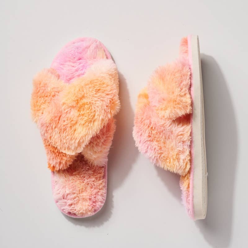 Tie-Dye Print Faux Fur Slippers