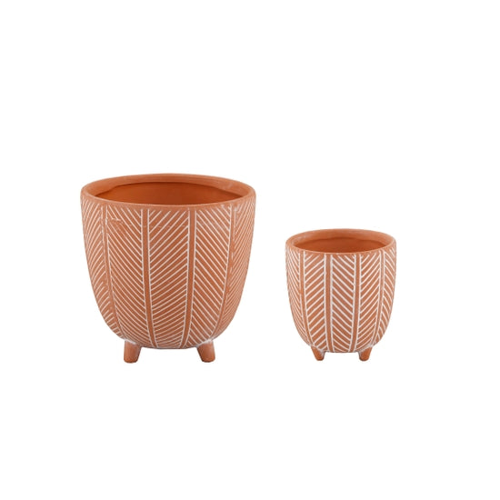 Chevron Ceramic Footed Pot
