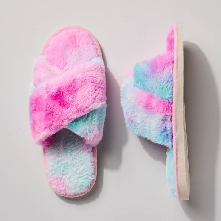 Tie-Dye Print Faux Fur Slippers