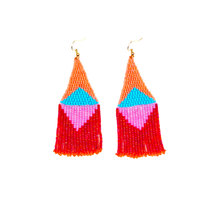 Beaded Graphic Fringe Earrings