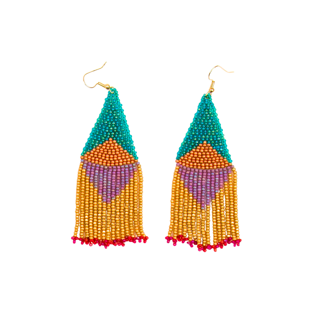 Beaded Graphic Fringe Earrings