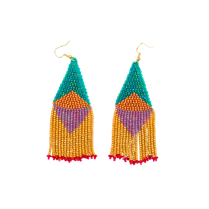 Beaded Graphic Fringe Earrings