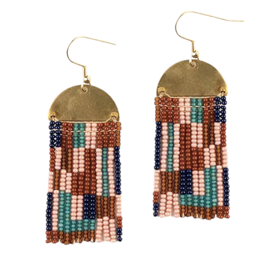 Beaded Patchwork & Brass Earrings