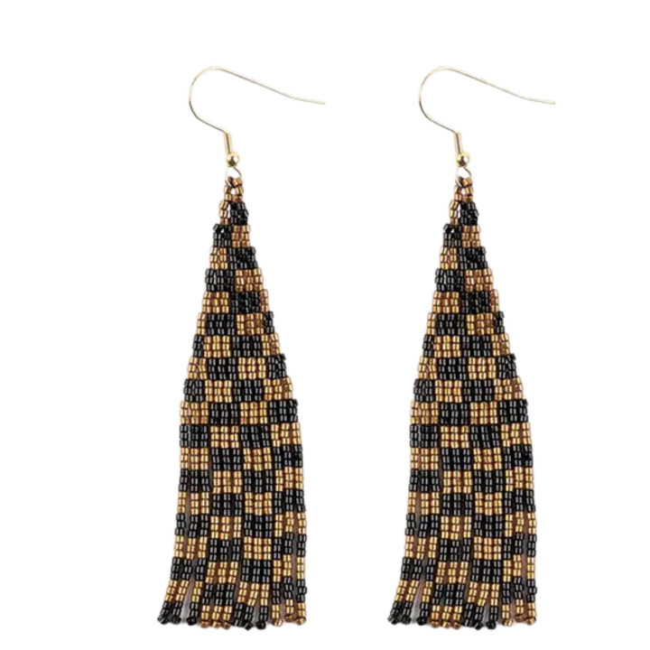 Delica Checkerboard Fringe Earrings