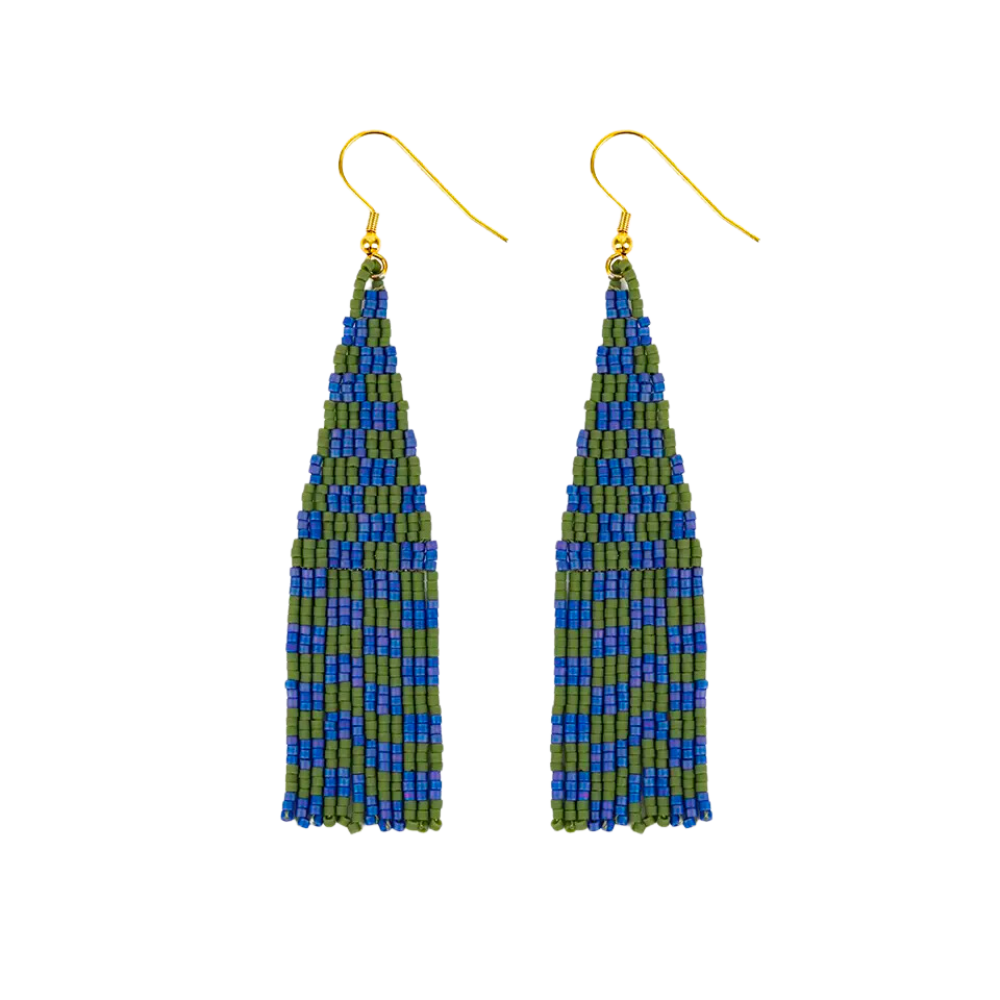 Delica Checkerboard Fringe Earrings