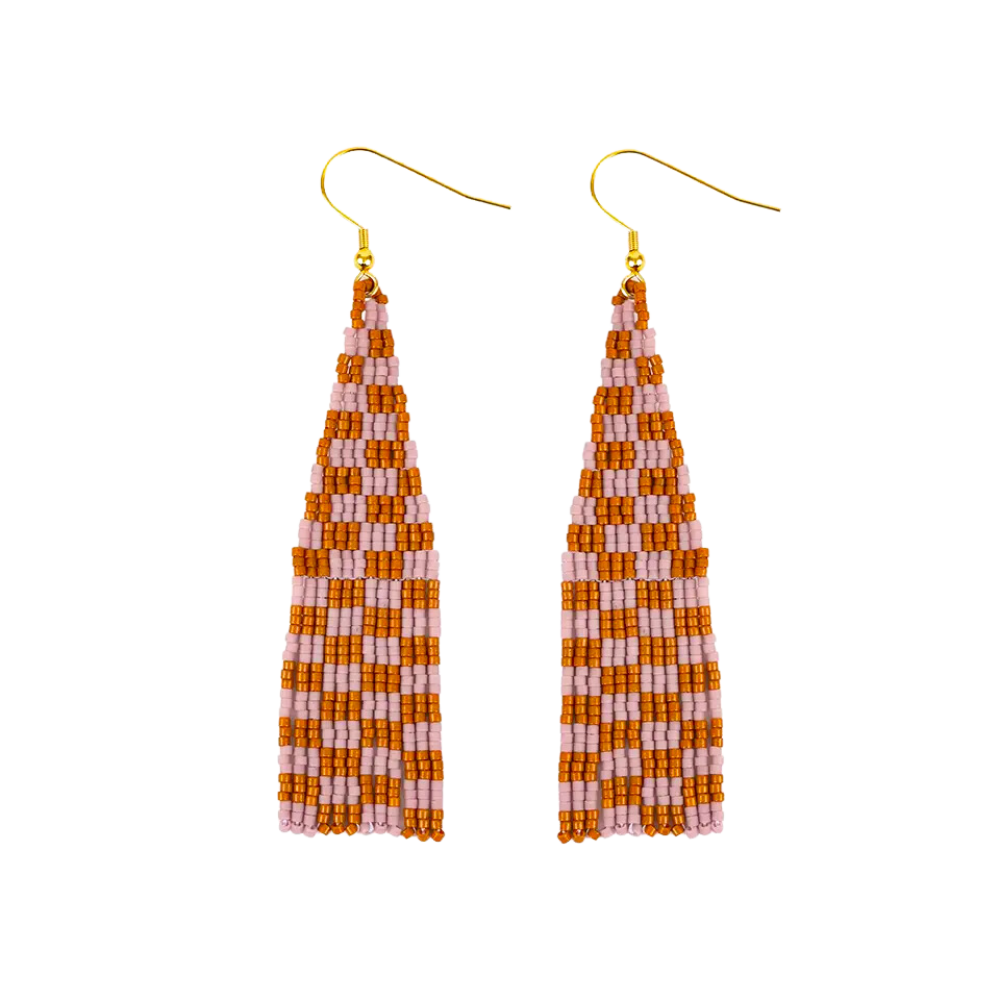 Delica Checkerboard Fringe Earrings