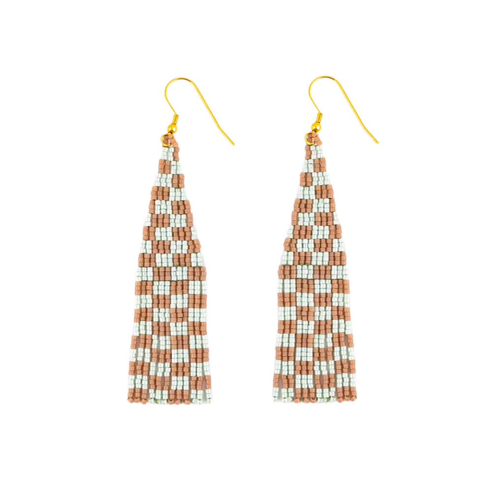 Delica Checkerboard Fringe Earrings